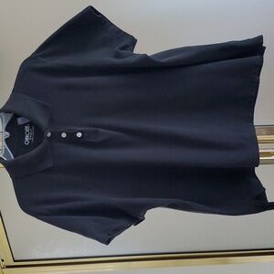 Black, short sleeve top with 3 buttons and side suits. 100% cotton